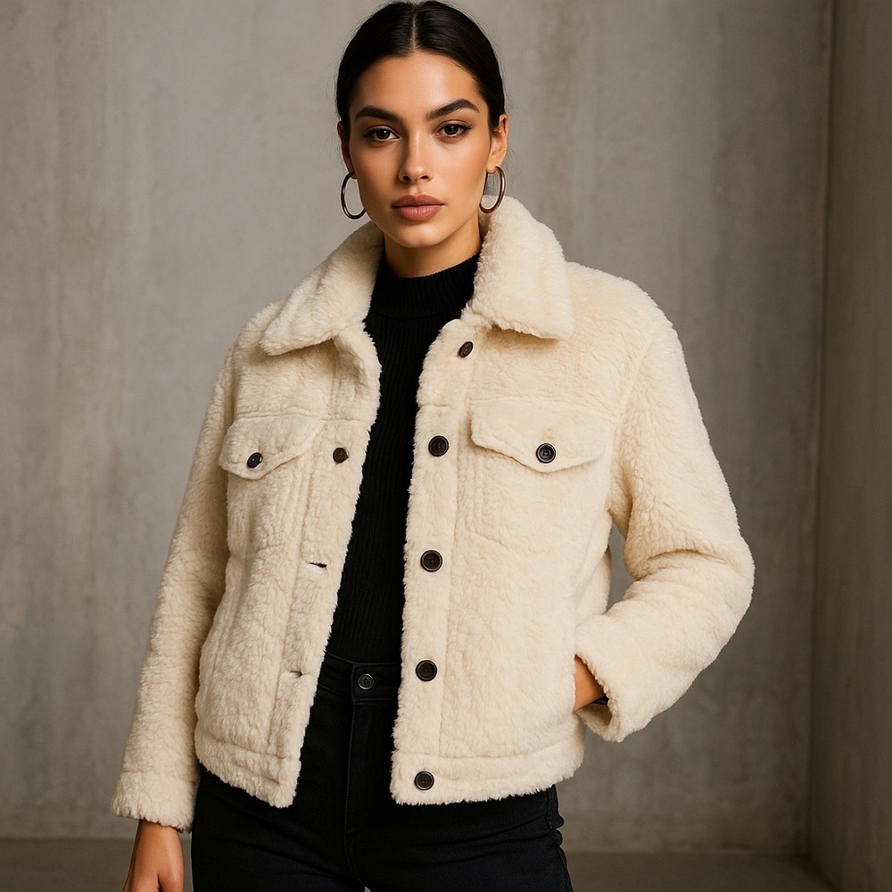 Victoria’s Secret Faux Fur Sherpa Teddy Jacket Cream White Size Large